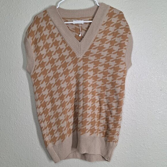 Women's Sweater Houndstooth Vest Brown Size M - Picture 1 of 5